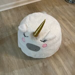 Pillow fort white unicorn gold horn ottoman seat like new magical